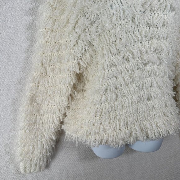 Vintage Carducci Fuzzy Sweater Womens Large Ivory Long Sleeve Chunky Vneck - Picture 11 of 15